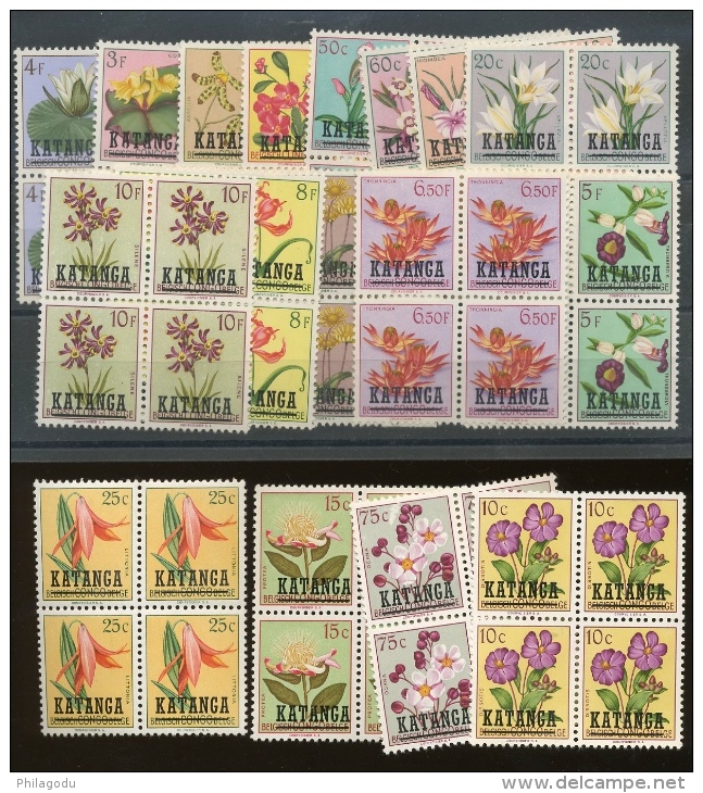 1960 Fleurs Surchargés  17 Valeurs   ** Cote 85 E X 4 = 340 Euros - Katanga