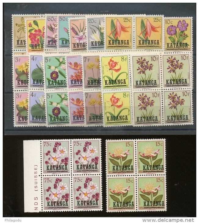1960 Fleurs Surchargés  17 Valeurs   ** Cote 85 E X 4 = 340 Euros - Katanga
