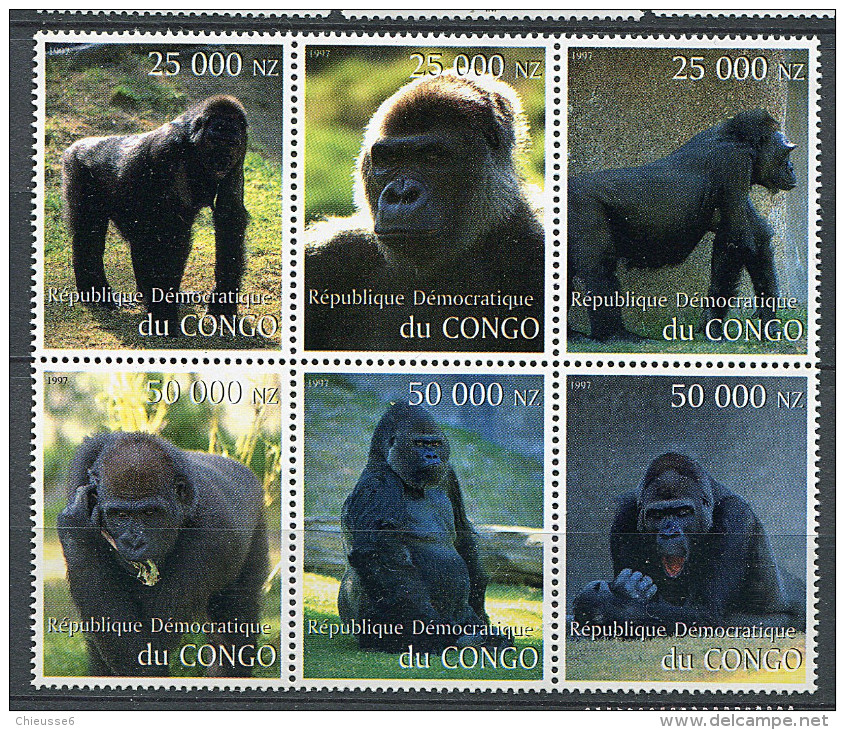 (cl. 4 - P.10) (lot 1) Congo ** Série De 6 Tbres (ref. Michel Au Dos) Singe : Bonobo - Ongebruikt
