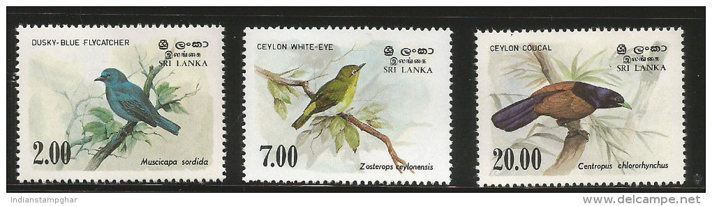 Sri Lanka Ceylon MNH Mint Stamp , Set Of 3 Stamps White Eye, Fly Catcher,Coucal - Spechten En Klimvogels