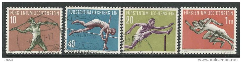 Liechtenstein, Mi 342-45 Jaar 1956, Sport,  Gestempeld, Cote 30,00 Euro à 15 %, Zie Scan - Oblitérés