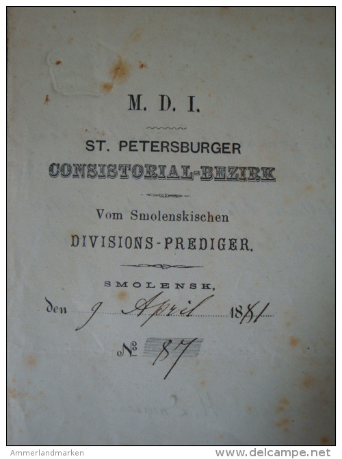 Altes Dokument Russland St. Peterburg Mit Gebührenmarke Von 1881 - Cachets Généralité