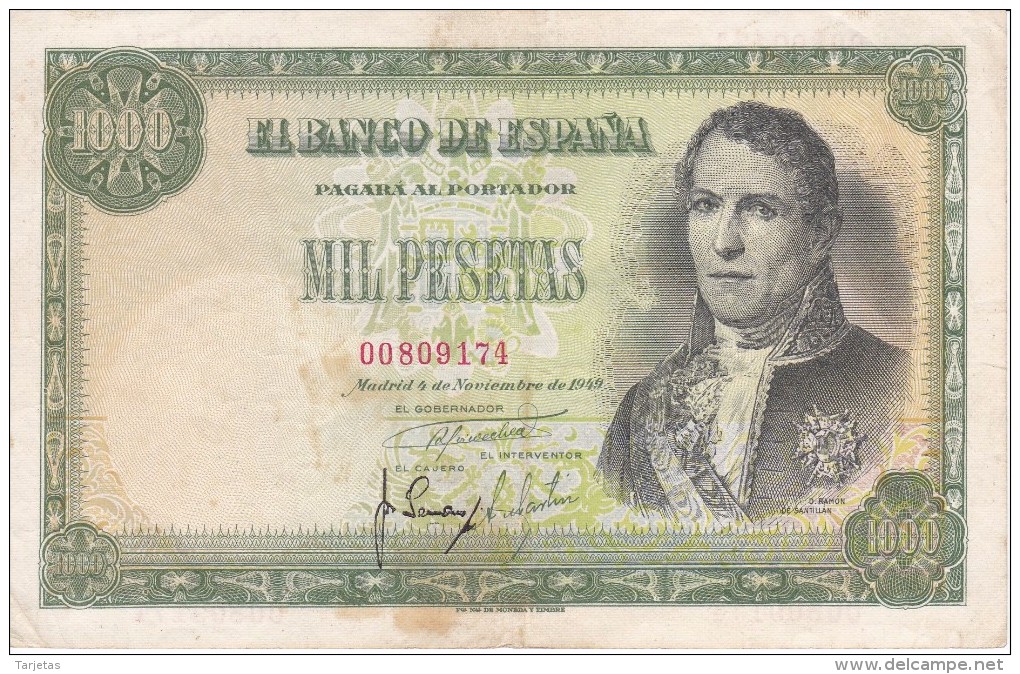 BILLETE DE 1000 PTAS DEL AÑO 1949 DE SANTILLAN (BANKNOTE) - 1000 Pesetas