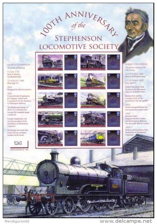 GB 2009  100th Anniversary Of The Stephenson Locomotive Society SMILERS Sheet SC-BC-205 - Timbres Personnalisés