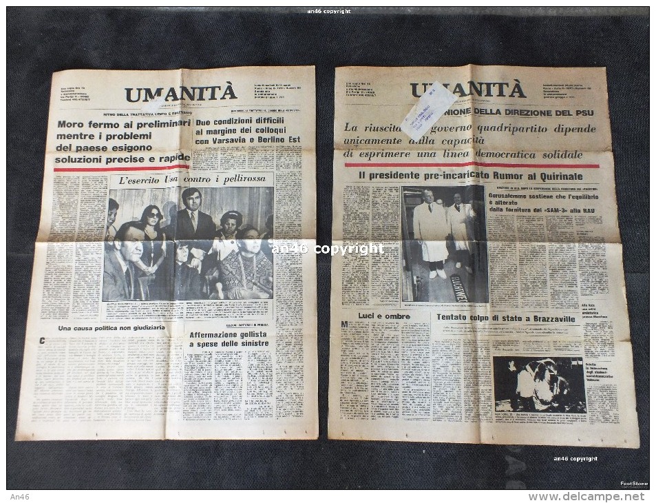 LOTTO DI 2 NUMERI DEL GIORNALE:"UMANITA´" 9/10-MARZO-1970 E 23/24-MARZO-1970 -6 PAGINE-VEDI SCAN. - Sonstige & Ohne Zuordnung