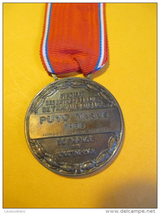 Médaille De Longs Et Loyaux Services/Synd.des Entrepreneurs Des T.P. De France Et D'Outremer/Attribuée/ 1968   MED48 - France