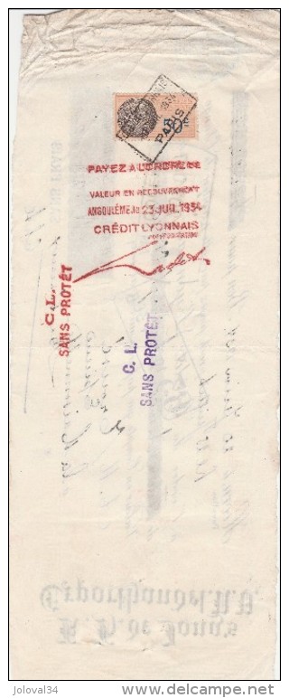 Lettre Change 20/6/1934 K H De Jong's Exporthandel HOORN Pays Bas Pour Barbezieux Charente France - Timbre Fiscal - Pays-Bas