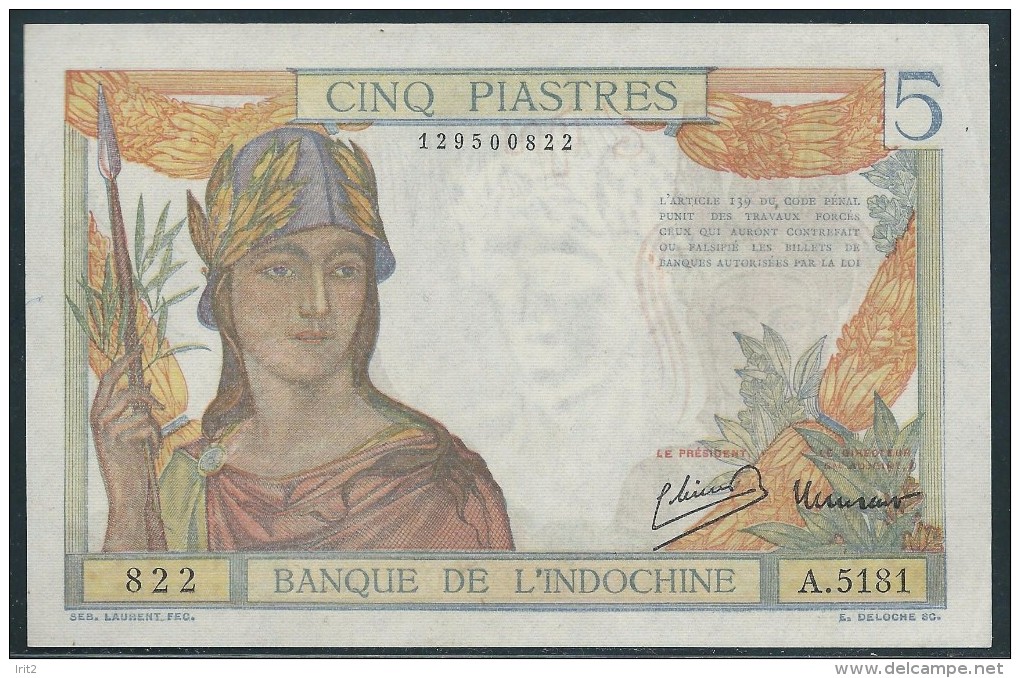 BANKNOTES 1946 L'INDOCHINA 5 PIASTRES - Indochina