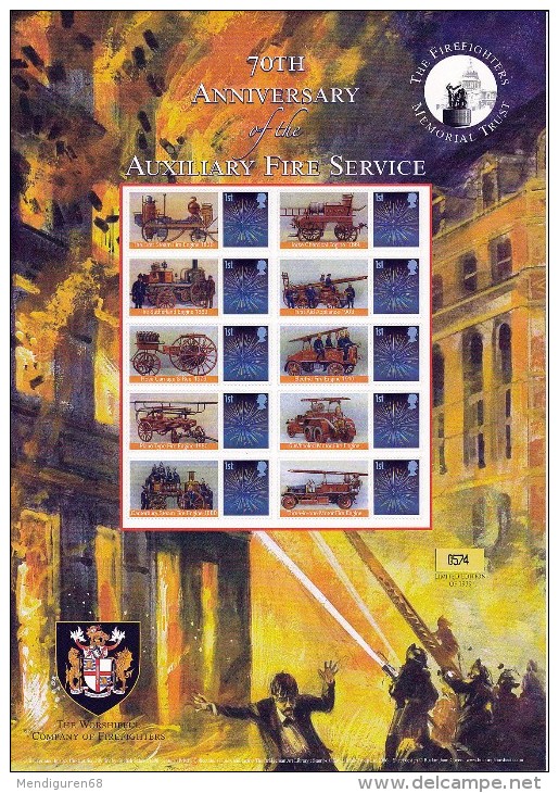 GB 2009 70th ANNIVERSARY OF THE AUXILIARY FIERE SERVICE SMILER SHEET SC-BC-243 - Timbres Personnalisés