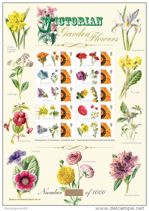 GB 2009 VICTORIAN GARDEN FLOWERS HISTORY OF BRITAIN Nº 36 SMILER SHEET SC-BC-208 - Smilers Sheets