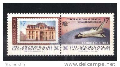 CHILE CHILI 1983 Anne Communications/comunication Year NAVETTE SPATIALE SPACE CHALLENGER YV 639-40 NEUF** MNH POSTFRISCH - South America