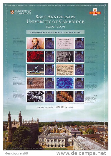 GB 2010 800th Anniv Of Cambridge University Smiler  GB - CS6 - Smilers Sheets