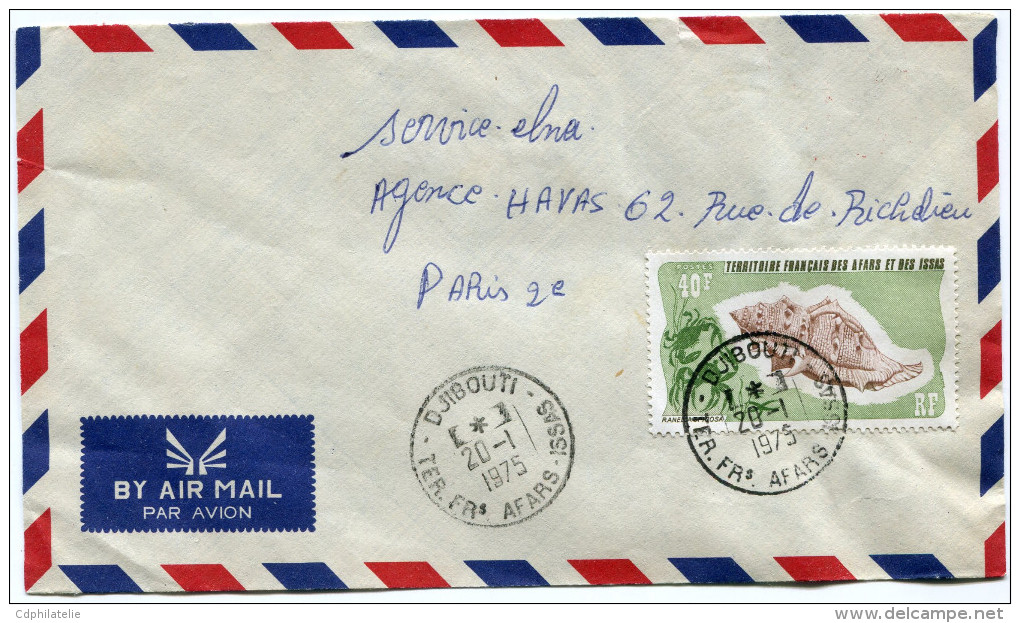 AFARS ET ISSAS LETTRE PAR AVION DEPART DJIBOUTI 20-1-1975 POUR LA FRANCE - Lettres & Documents