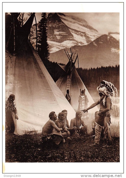 04290  "THE COUNCIL PIEGAN/ BLACKFOOT - GLACIER NAT. PARK" PELLEROSSA - REDSKIN. CART. POST. ILLUSTR. ORIG. NON SPEDITA. - Amérique