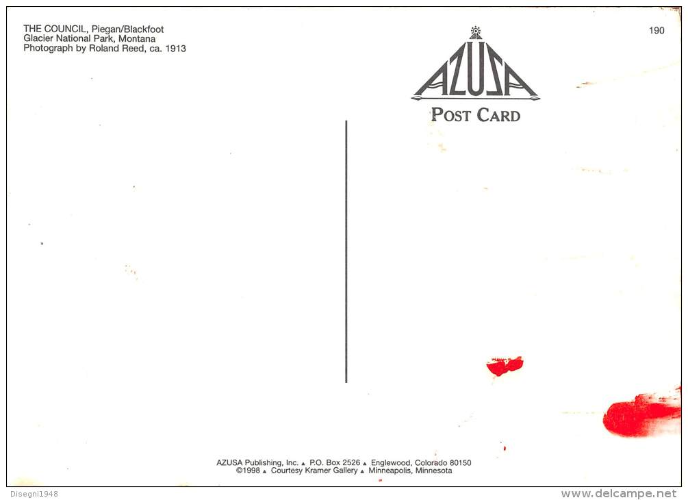 04290  "THE COUNCIL PIEGAN/ BLACKFOOT - GLACIER NAT. PARK" PELLEROSSA - REDSKIN. CART. POST. ILLUSTR. ORIG. NON SPEDITA. - America