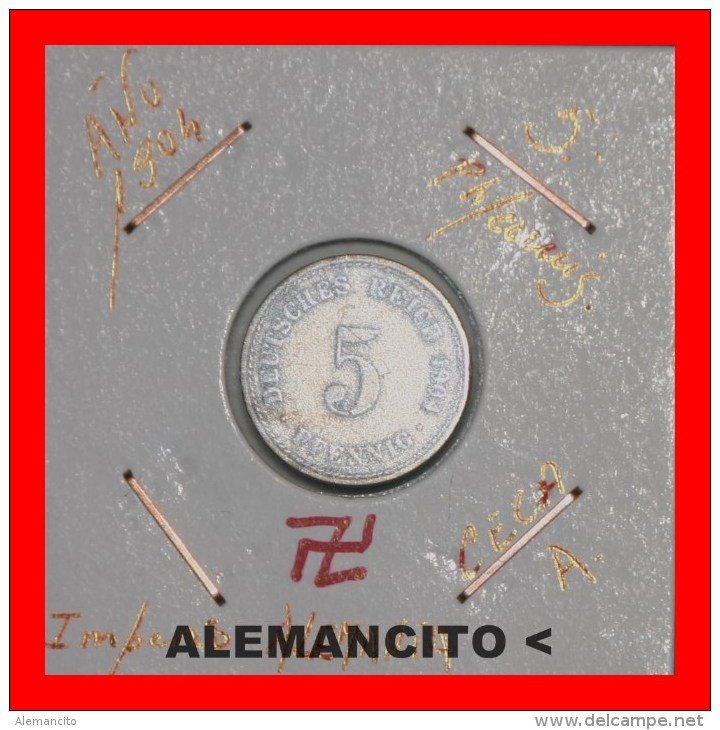 ALEMANIA - IMPERIO 5-Pfn. DEUTSCHES REICH AÑO 1904 - 5 Pfennig