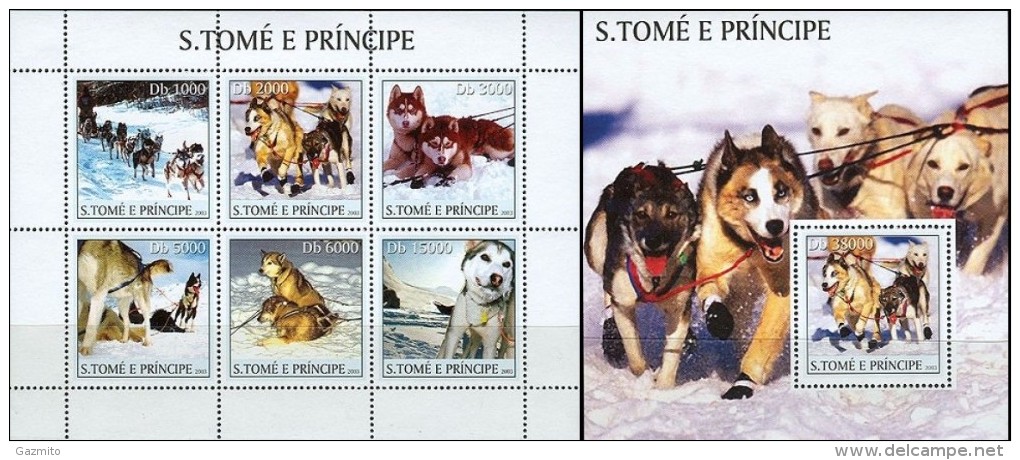 S. Tomè 2003, Slege Dogs, 6val In BF +BF - Faune Arctique