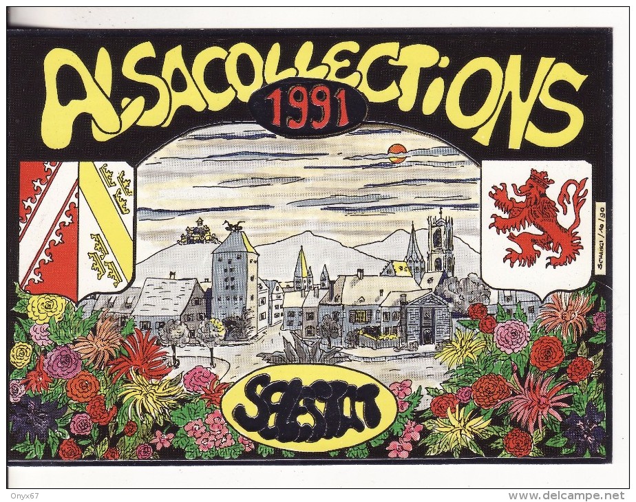 SELESTAT (Bas-Rhin)-Dessin-Illustrateur Signé SCHANGI -Dorure à Chaud Argent Carte Soutien 1991-Blason-Armoirie-Numéroté - Selestat