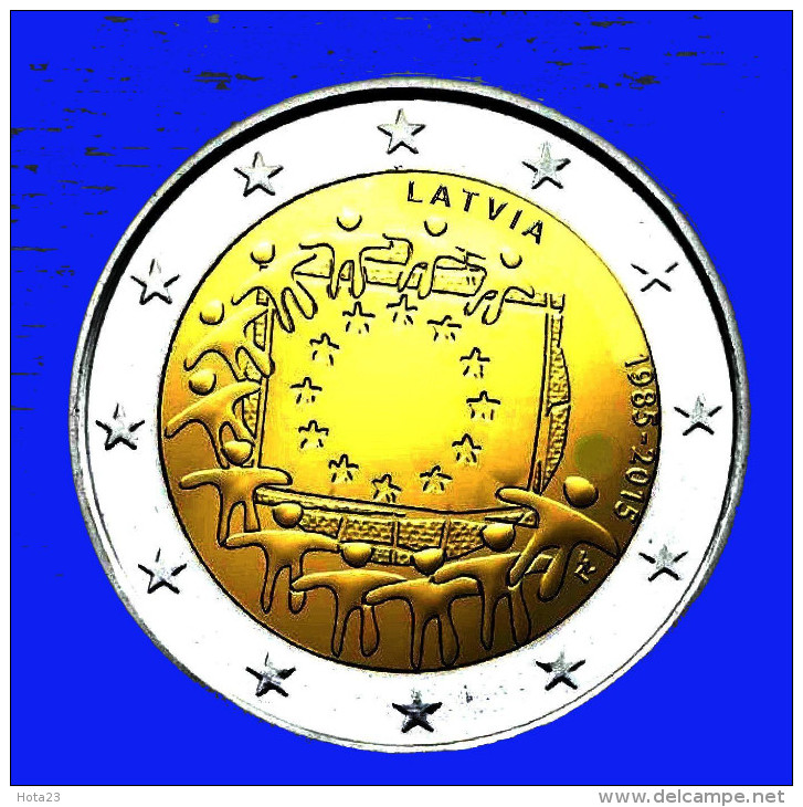 (!)  Latvia 2015 Year 2 Euro Commemorative Coin "30 Years Of EU Flag"  UNC ROLL 2 X25 COINS - Rotolini