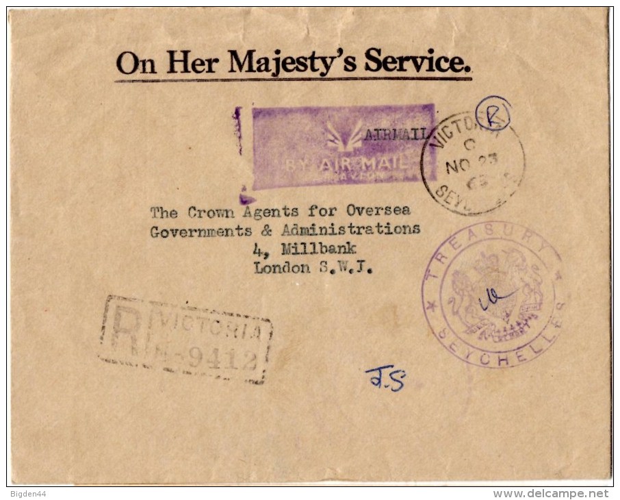 Lettre Recommandée De Victoria (23.11.1965) Pour Londres_OHMS_Air Mail_Treasury Seychelles - Seychellen (...-1976)