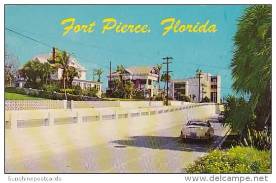 Indian River Drive Showing Homes And Saint Lucie County Court House At Fort Pierce Florida 1968 - Other & Unclassified