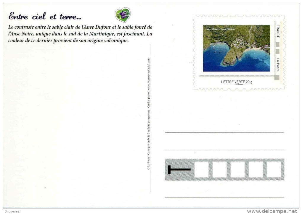 Entier Postal De 2015  Sur CP Avec Timbre Et Illust ."La MARTINIQUE - Anse Noire Et Anse Duflour" - PAP: Sonstige (1995-...)