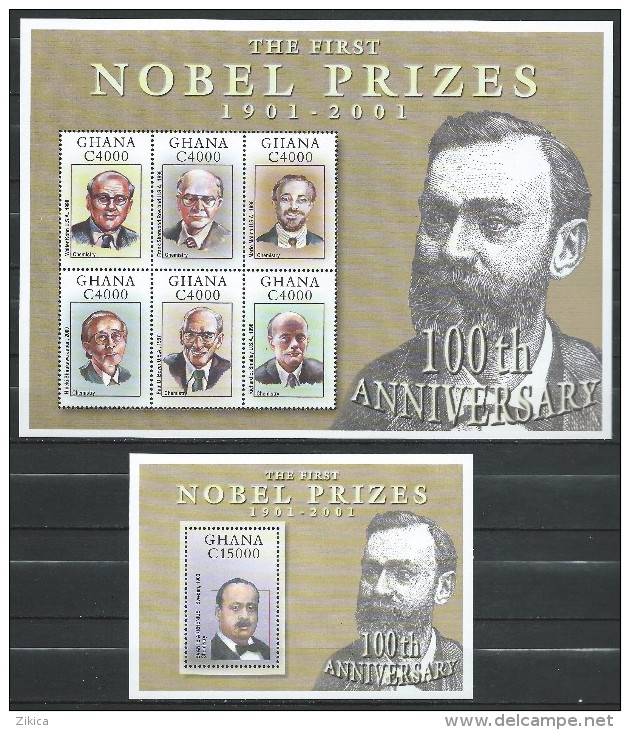 Ghana 2002 The 100th Anniversary Of Nobel Prizes.Famous People.Full Serial.8 Minisheets. ( 3 Scans ).MNH - Ghana (1957-...)