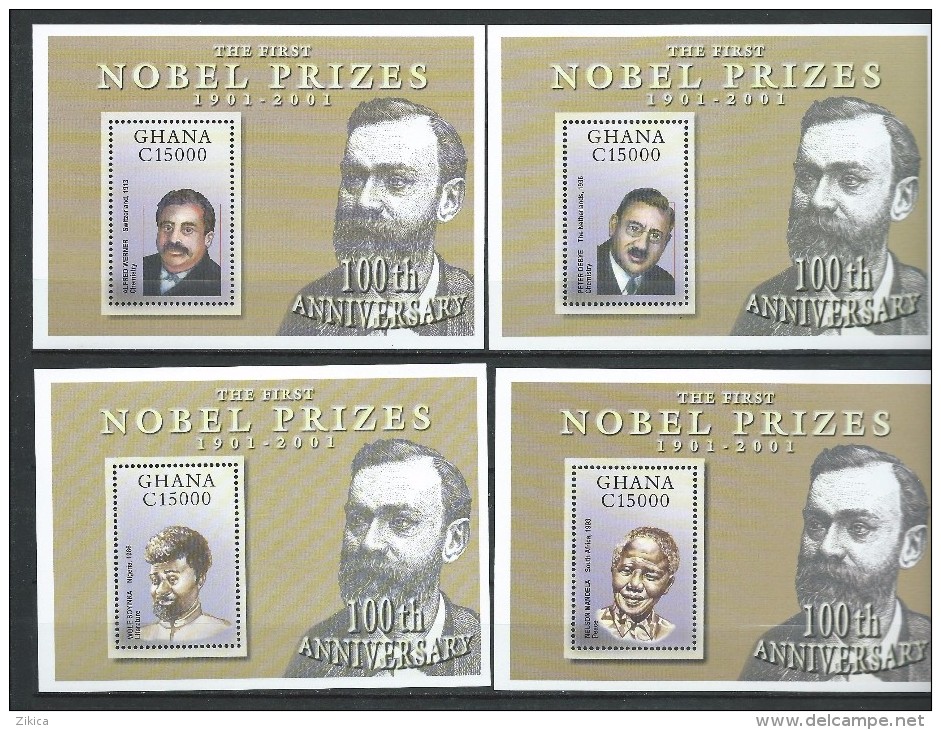 Ghana 2002 The 100th Anniversary Of Nobel Prizes.Famous People.Full Serial.8 Minisheets. ( 3 Scans ).MNH - Ghana (1957-...)