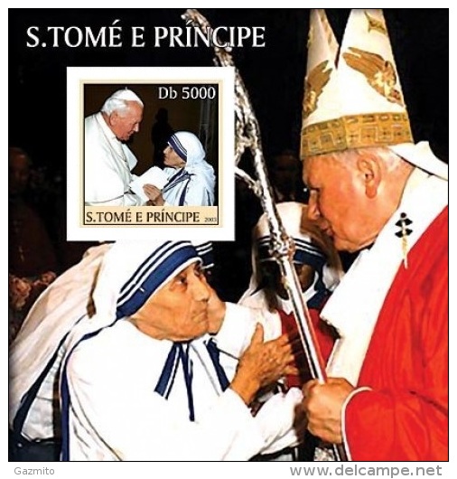 S. Tomè 2003, Pope J. Paul II, Mother Teresa, BF IMPERFORATED - Madre Teresa
