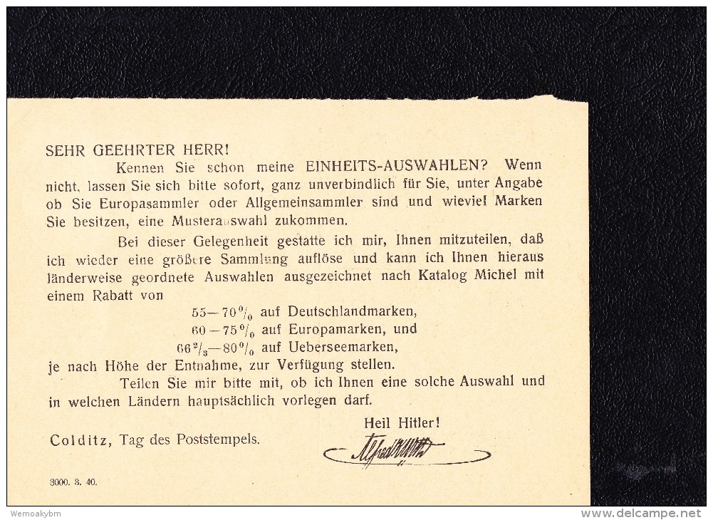 DR 33 Bis 45: DS-Karte Mit Dreierstreifen 1 Pfg "Hindenburg" Aus Colditz (Sachsen) 26.3.40, Knr: 512 (3) BM-Haus A.Kurth - Covers & Documents