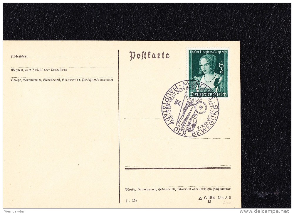 DR 33-45: Postkarte Mit 6+19 Pfg "Tag Der Deutschen Kunst" Mit SoSt. München 15.7.39, Knr: 700 -ohne Anschrift - Briefe U. Dokumente