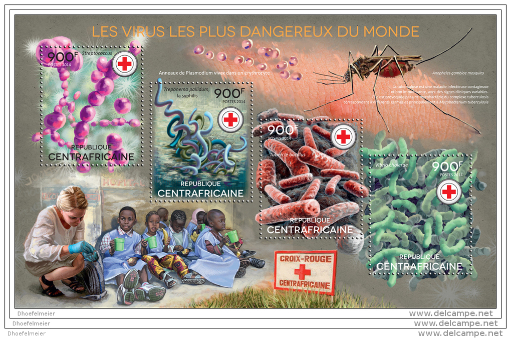 CENTRAL AFRICA 2014 ** S/S 4v Most Dangerous Viruses Red Cross Rotes Kreuz Croix Rouge B1451 - Red Cross