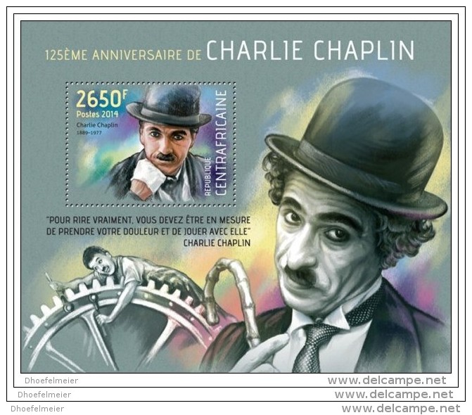 CENTRAL AFRICA 2014 ** S/S Charlie Chaplin Actor Schauspieler Acteur Cinema Kino Film A1422 - Cinema