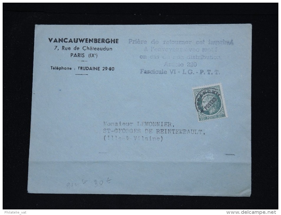 FRANCE - Préoblitéré ( Type Ceres De Mazelin ) Sur Enveloppe Commerciale De Paris- Période 1944 - A Voir - Lot P11829 - 1921-1960: Période Moderne