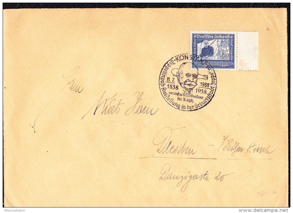 DR 33 Bis 45: Doppel-Fern-Brief Mit 25 Pfg "Graf Zeppelin" Mit SoSt. Konstanz 8.7.38 Von Zeppelinpost-Ausst., Knr: 887 - Briefe U. Dokumente