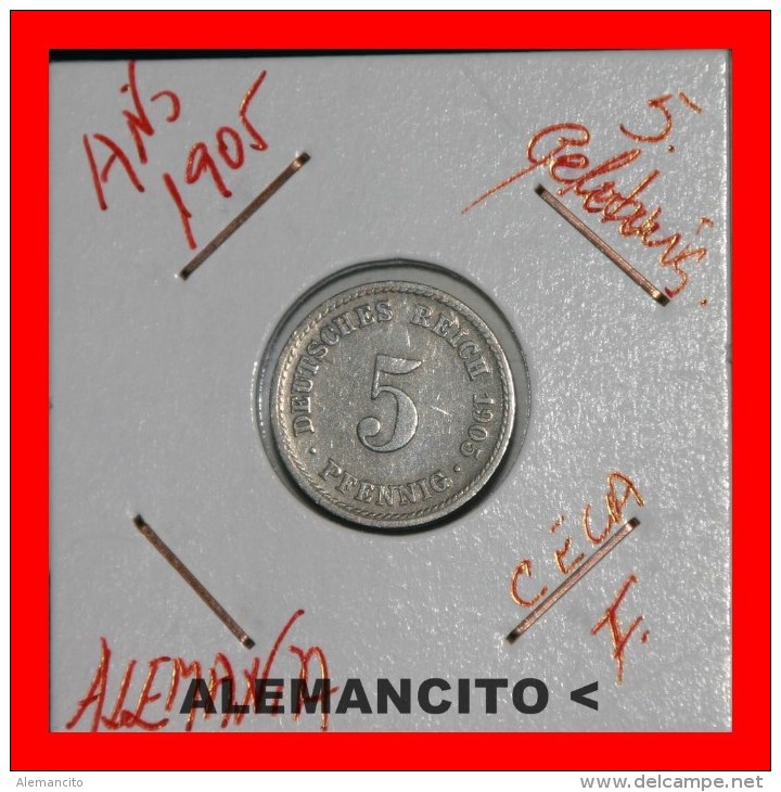 ALEMANIA - IMPERIO 5-Pfn. DEUTSCHES REICH AÑO 1905 - 5 Pfennig