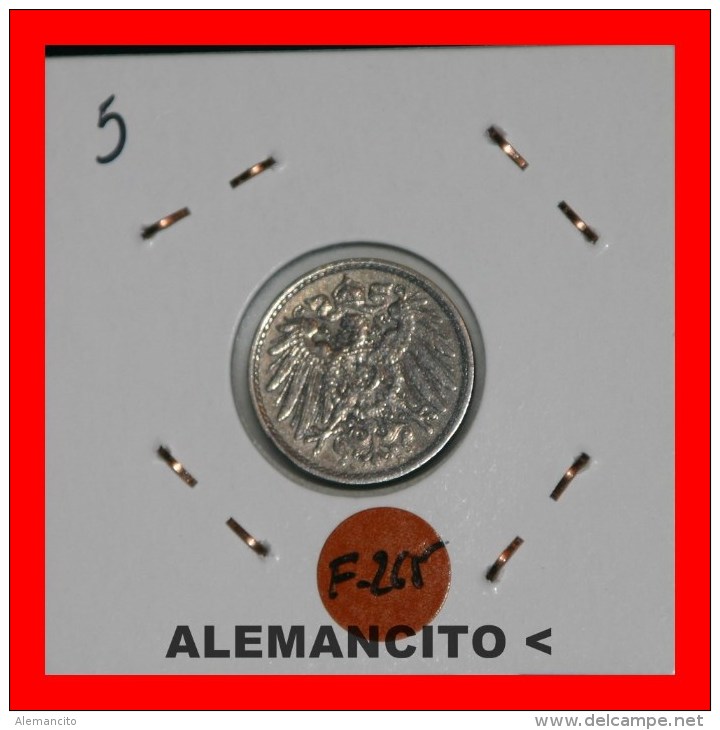 ALEMANIA - IMPERIO 5-Pfn. DEUTSCHES REICH AÑO 1908 - 5 Pfennig