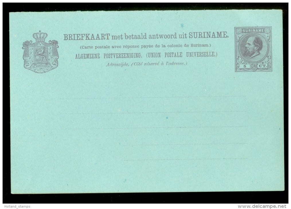 SURINAME * DUBBELE BRIEFKAART MET BET. ANTW + BET. ANTWOORD * ONGEBRUIKT * VOORDRUK NVPH 5  (10.002) - Surinam ... - 1975