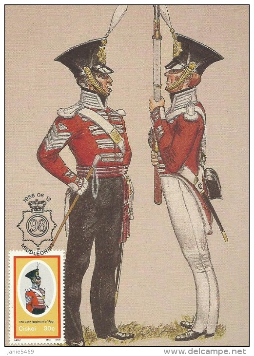 South Africa Ciskei 1986 Military Uniforms, The 98th Regiment Of Foot, Maximum Card - Ciskei