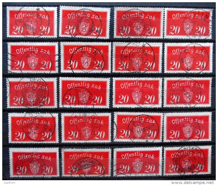 Norway 1933  Minr.14 I   35mm X19,5mm   Various Different Pistons 20 Pieces   (  Lot  Ks 319 ) - Oficiales