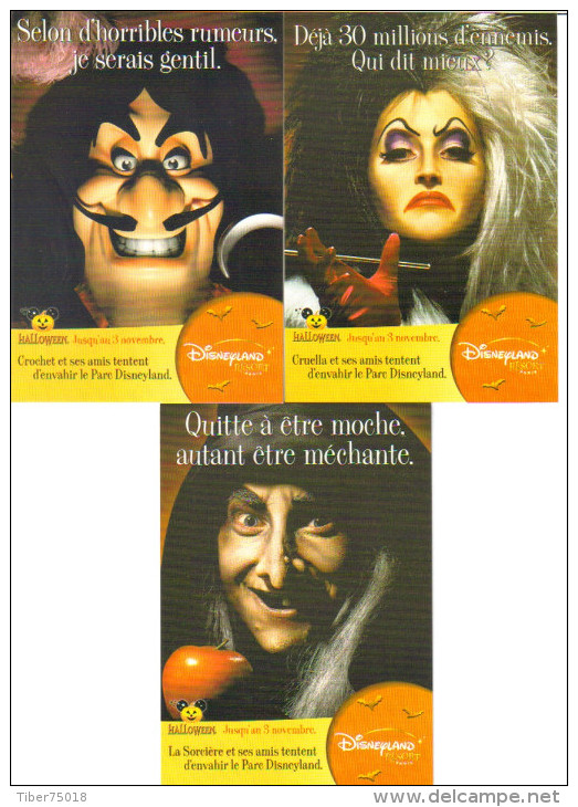 3 Cartes Postales édition "Carte à Pub" - Disneyland Resort Paris - Halloween (Cruella, La Sorcière, Crochet) - Halloween
