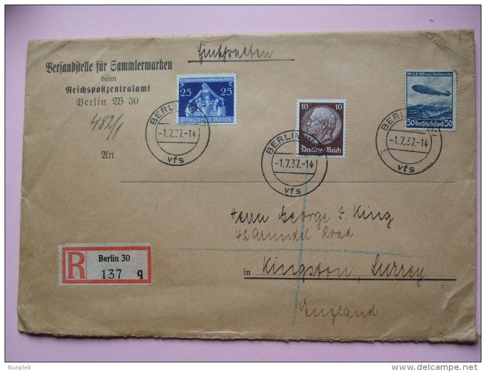 GERMANY 1937 REGISTERED COVER BERLIN TO KINGSTON SURREY - Briefe U. Dokumente