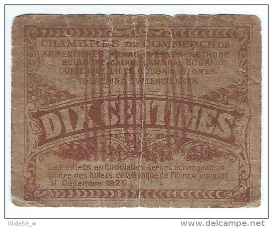 Billet De 10 Centimes - Chambre De Commerce Du Nord Et Du Pas-de-Calais (validité Avant 31 Décembre 1925) - N° 5,688,239 - Chambre De Commerce