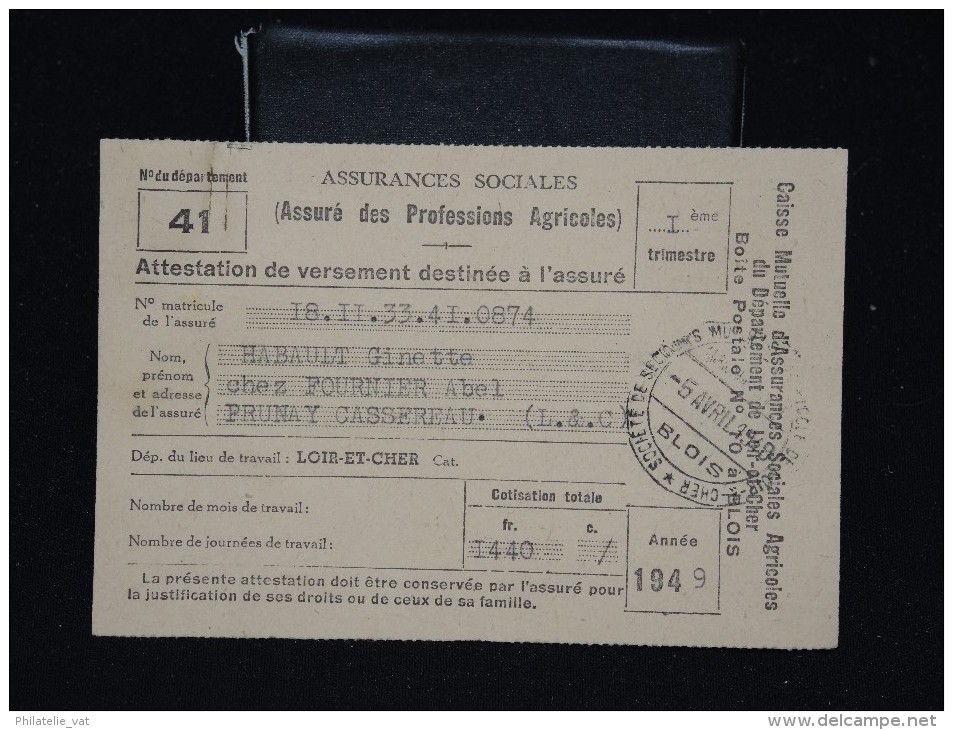 FRANCE - Lot De 6 Attestations De Versement Des Assurés Agricoles En 1949 Et 1950 - A Voir - Lot P11848 - Colecciones