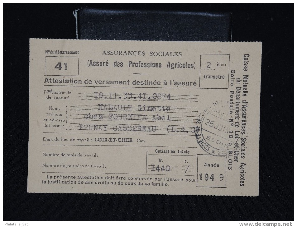 FRANCE - Lot De 6 Attestations De Versement Des Assurés Agricoles En 1949 Et 1950 - A Voir - Lot P11848 - Collections