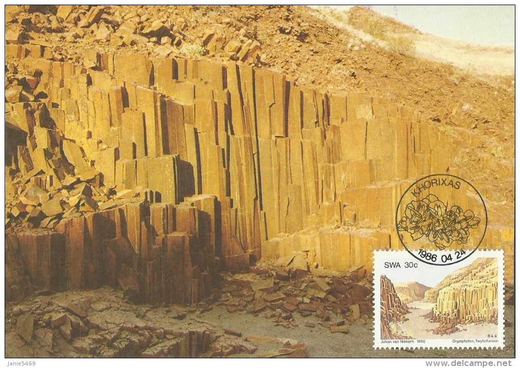 South West Africa 1986 Rock Formations, Columnar Dolerite, Maximum Card - Other & Unclassified