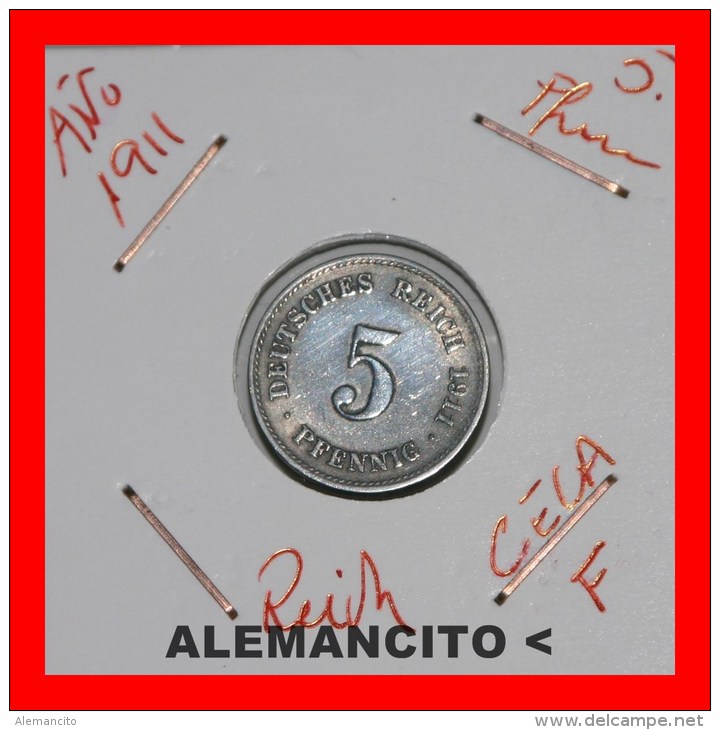 ALEMANIA - IMPERIO 5-Pfn. DEUTSCHES REICH AÑO 1911 - 5 Pfennig