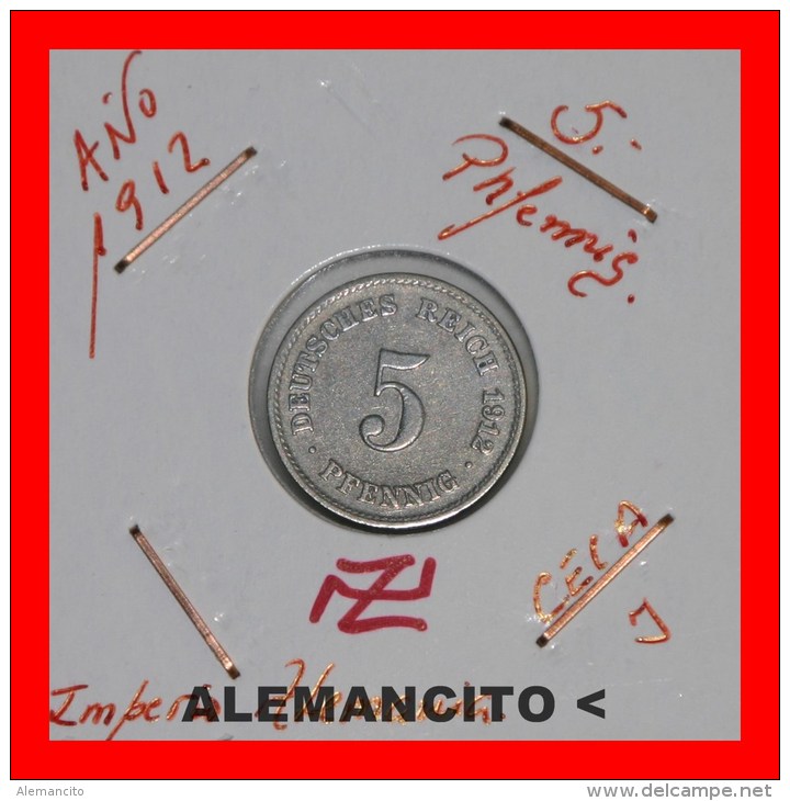 ALEMANIA - IMPERIO 5-Pfn. DEUTSCHES REICH AÑO 1912 - 5 Pfennig