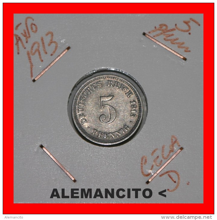 ALEMANIA - IMPERIO 5-Pfn. DEUTSCHES REICH AÑO 1913 - 5 Pfennig