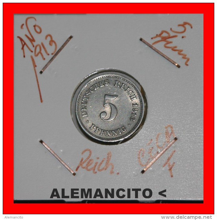 ALEMANIA - IMPERIO 5-Pfn. DEUTSCHES REICH AÑO 1913 - 5 Pfennig